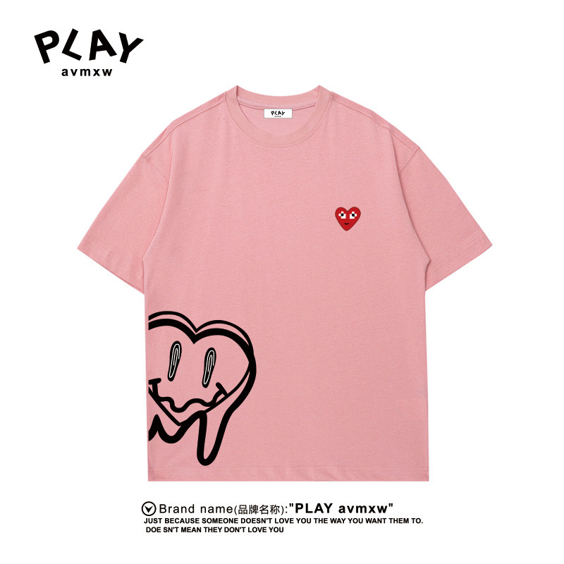 PLAY Áo thun ngắn tay mùa hè dạo phố phong cách cặp đôi dáng rộng cổ tròn thời trang hàng đầu
