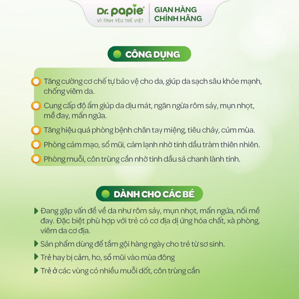 Mô tả Combo 2 Nước Tắm Thảo Dược Dr Papie Giúp Giảm Mẩn Ngứa Và Rôm Sảy, Hỗ Trợ Làm Sạch, Mát Da Bé - Chai 500ml - 3