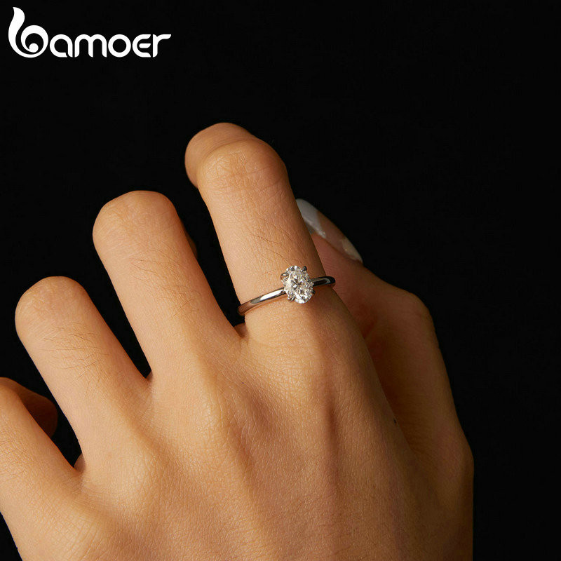 Nhẫn Bạc Bamoer 925 1CT Moissanite Trang Sức Thời Trang Quà Tặng Cho Nữ