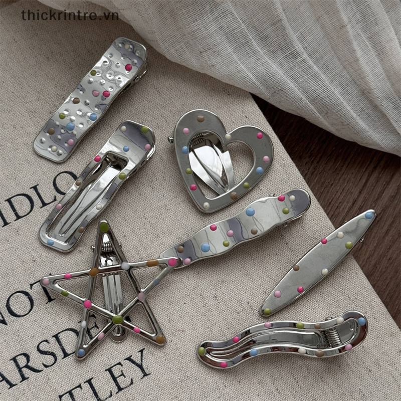 Thi Silvery Y2k Kẹp Tóc Cho Nữ Kim Loại Thanh Lịch Mỏ Vịt Kẹp Bên Nổ Barrettes Bé Gái Phụ Kiện Tóc VN