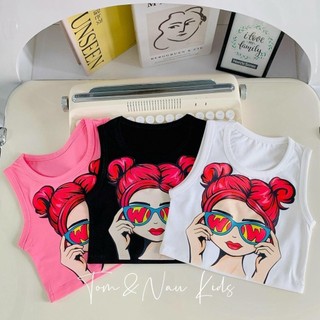 A29-[tomnaukids] Áo ba lỗ in hình cô gái mặc mát mùa hè Cho Bé gái Vải Cotton - Size 9-36Kg