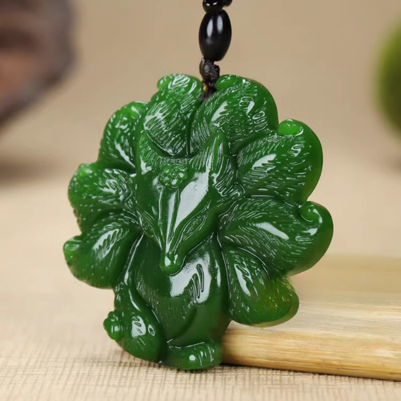 Mặt dây chuyền cáo chín đuôi Ngọc Jasper Cáo Ngọc Mặt dây chuyền Vòng cổ Mặt dây chuyền ngọc bích