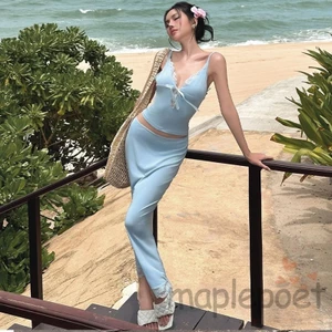 Maplepoet-bộ quần áo mùa hè hai mảnh dành cho nữ và váy maxi gợi cảm