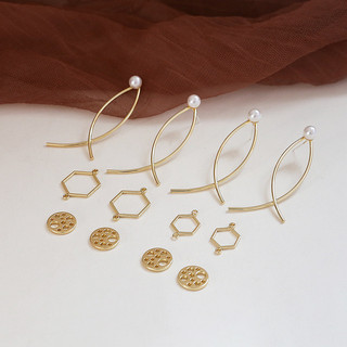 925 Kim bạc hoa tai phóng đại hợp kim treo đôi hình lục giác xốp tròn diy trang sức thủ công hoa tai Phụ Kiện Vòng Cổ