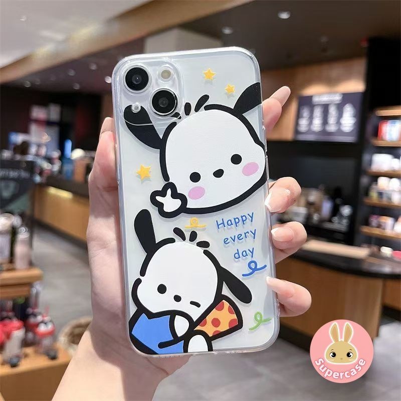 Dành Cho iPhone 16 15 Pro Max 14 Plus 13 12 Mini 11 Pro Max X XR XS Max 8 7 6 6s Plus SE2 SE3 Hai Vỏ Điện Thoại Pochacco Hoạt Hình Hai Vỏ Mềm Trong Suốt Hello Kitty Đầu To Dễ Thương
