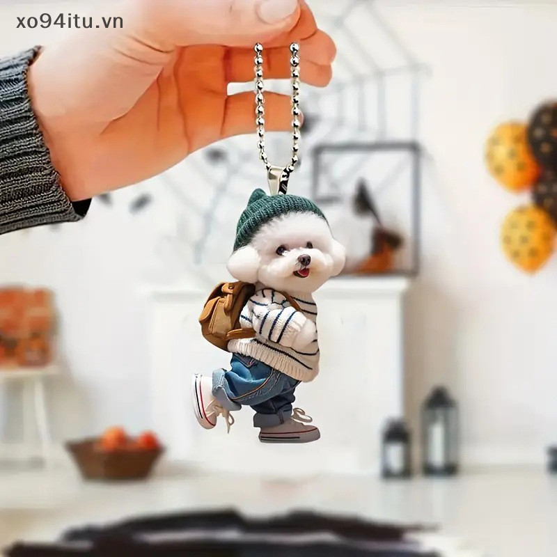 XOITU Sáng Tạo Acrylic Con Chó Con Người Ba Lô Gương Chiếu Hậu Mặt Dây Chuyền Đồ Trang Trí Ô Tô Phụ Kiện Trang Trí Quà Tặng Cho Nữ VN