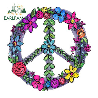 EARLFAMILY 13cm Peace & Flowers Miếng Dán Xe Hơi Kính Chắn Gió Ốp Lưng Xe Máy Ván Trượt Vinyl Decal Chống Trầy Xước Phụ Kiện Xe Hơi Thời Trang