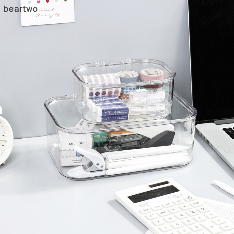 < Beartwo > Dụng cụ sắp xếp bàn trong suốt Hộp lưu trữ máy tính để bàn Hộp đựng mỹ phẩm Dụng cụ sắp xếp tài liệu Đồ ăn nhẹ Văn phòng phẩm Thiết bị đẹp