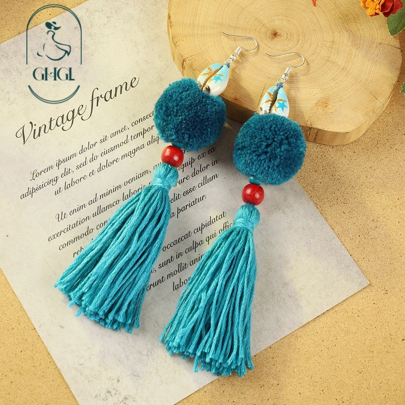 [Ghgl] Hàng có sẵn hs Bohemian Retro Pompom Pompom Tua Rua Bông Tai Nữ Kỳ Nghỉ Phong Cách Dân Tộc Phong Cách Dài Niche Tính Khí Bông Tai Độc Đáo Độc Đáo