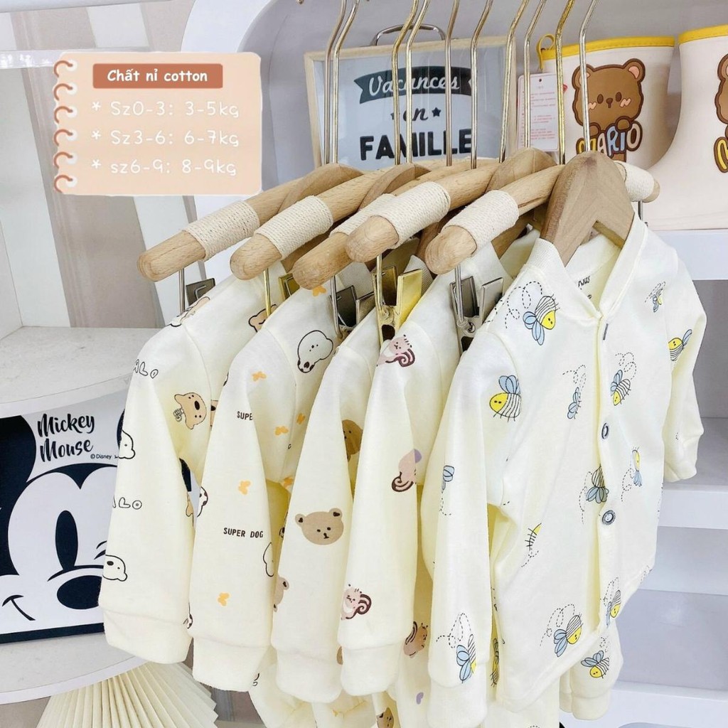 Set 5 Bộ Dài Tay Thu Đông Nỉ Cotton Cho Bé Sơ Sinh 3-9kg Cúc Giữa HH vải nỉ mềm mịn thoải mái NC001 Đậu Đậu Store