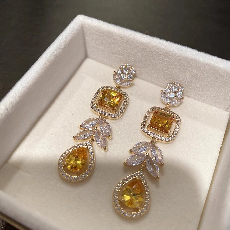 S925 Bạc Kim Hoa Nhiều Màu Sắc Giọt Nước Bông Tai Dài Nữ Ánh Sáng Sang Trọng Full Zircon Tinh Tế Bông Tai
