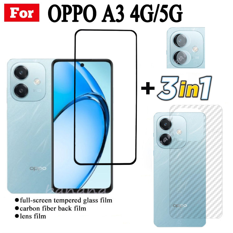 Phim Kính Cường Lực 3 TRONG 1 OPPO A3 4G 5G Cho OPPO A3X A3 Pro A60 A80 Kính Bảo Vệ Màn Hình Full Cover + Phim Ống Kính Máy Ảnh + Phim Mặt Sau