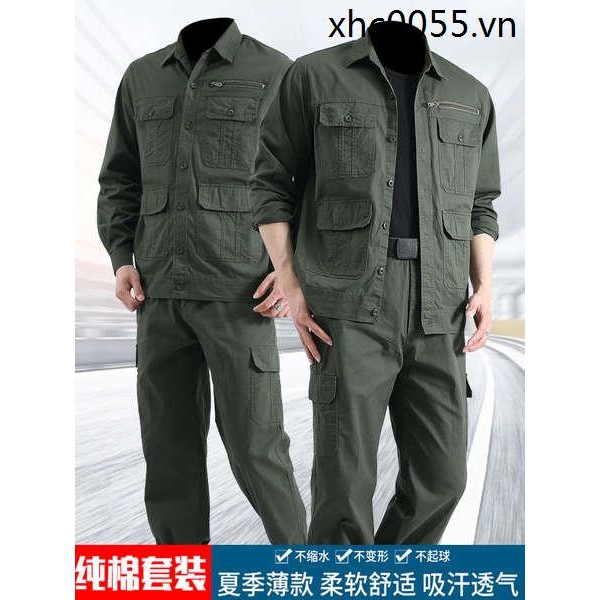 [Bộ đồ bảo hộ lao động mùa hè bằng vải Cotton nguyên chất dành cho nam] Áo bảo hộ lao động hàn điện thoáng khí chống thấm mồ hôi