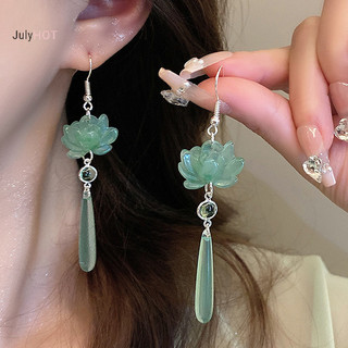 Julyhot 1 Cặp Phong Cách Trung Hoa Sen Mặt Dây Chuyền sel Bông Tai Nữ Cô Gái Cổ Điển Retro Thanh Lịch Dài Thả Bông Tai Trang Sức Quà Tặng Massivedeals