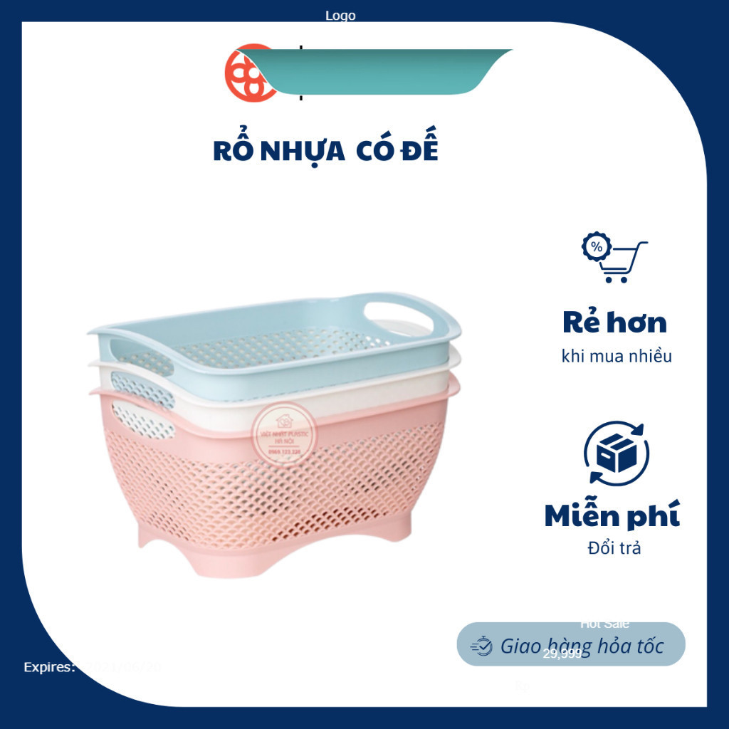 Rổ nhựa VIỆT NHẬT cao cấp có đế màu pastel 3301 ,3302 mẫu mới