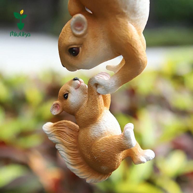 Miulika Nhựa Sáng Tạo Sóc Tượng Vườn Ngoài Trời Sóc Cho Phong Cảnh Micro, Vàng, 13cmx8cmx31cm