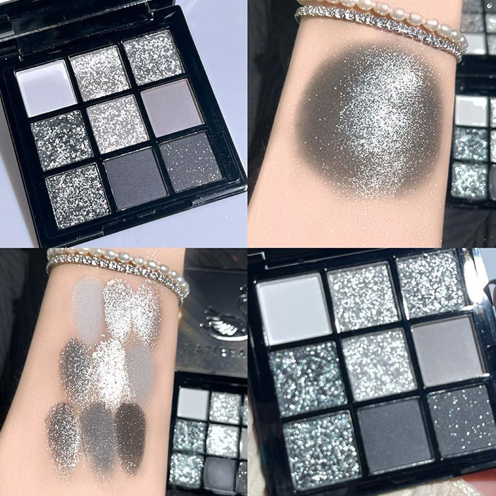 Learnever Tatibeauty 9 Màu Đen Phấn Mắt Bảng Màu Đen Xám Trang Điểm Phấn Mắt Lâu Dài Bạc U8v4
