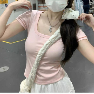 Áo Croptop babytee Cổ Rộng Trơn Tay Ngắn Nữ Tính