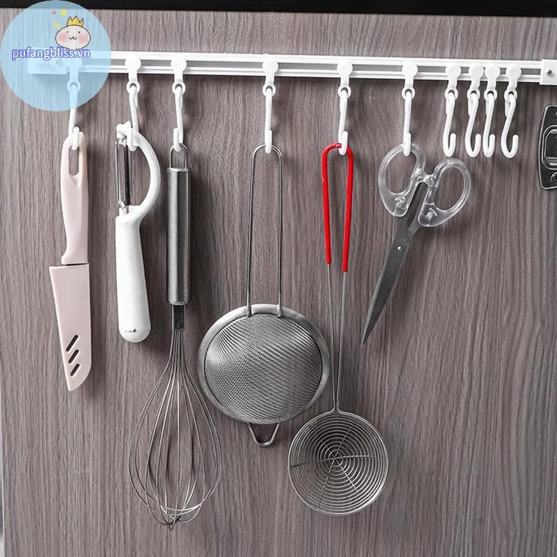 Pufangbliss Nhựa Theo Dõi Hàng Móc Chống Đấm Treo Tường Hàng Dài Móc Có Móc Có Thể Tháo Rời Móc Tủ Tự Dính VN