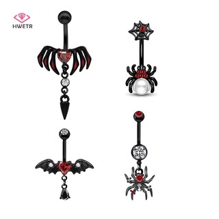 Hwetr Halloween Punk Bụng Nút Nhẫn Nữ Cô Gái Cá Tính Gothic Dơi Trái Tim Rốn Nhẫn Cơ Thể Trang Sức Quà Tặng Mới