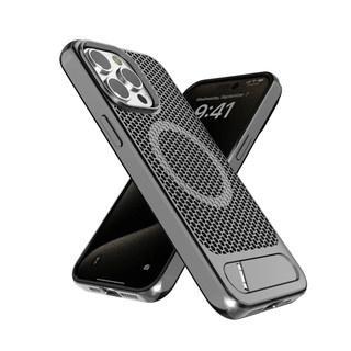 Ốp Điện Thoại Từ Tính Đế Làm Mát Sang Trọng Cho IPhone 16 15 14 11 12 13 Pro Max Tản Nhiệt Màu Trơn Chống Sốc Ốp Lưng