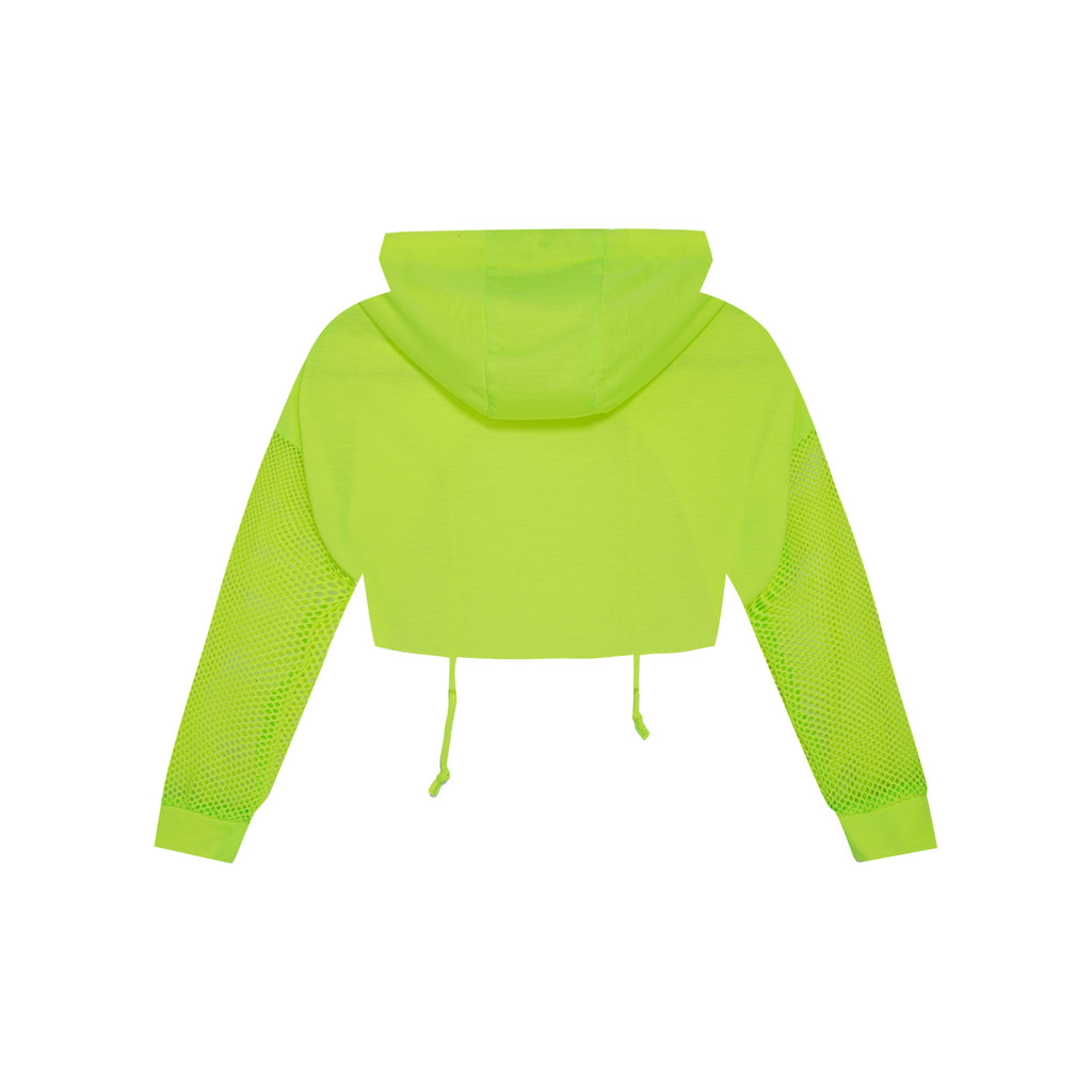 Nmy - 4-16 Trẻ Em Bé Gái Jazz Khiêu Vũ Trình Diễn Trang Phục Dây Rút Có Mũ Crop Top Sheer Lưới Chắp Vá Áo Khoác Tay Dài