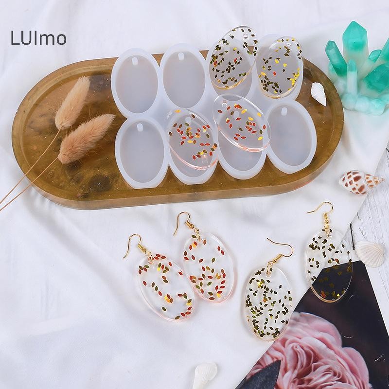 Luimo 8 / 12 Chiếc Tròn Hình Bầu Dục Mặt Dây Nhựa Khuôn DIY Epoxy Bông Tai Ch Khuôn Silicon Cho Trang Sức Làm Móc Khóa Thẻ Casg DIY Craft SBS