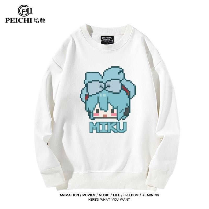 [Giao hàng trong ngày] Cotton Size Lớn Dài Tay Hatsune Miku Thu Đông Nam Nữ Plus Nhung Mỏng Phong Cách Cổ Tròn In Hình Tất Cả Trận Đấu