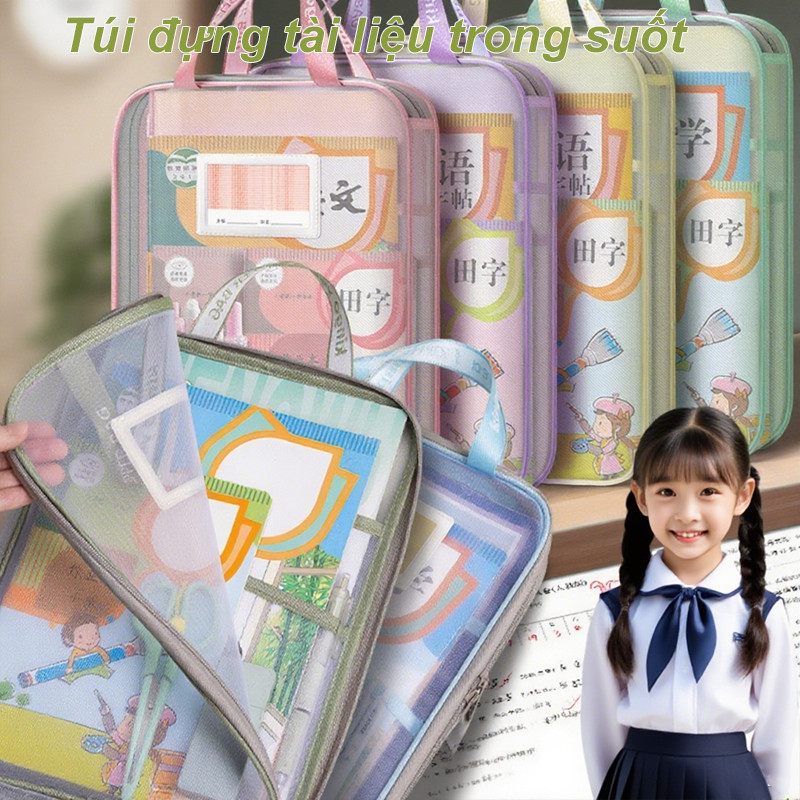 Túi Lưới Trong Suốt, Túi Dây Kéo Lưới, Đồ Dùng Văn Phòng Trường Học，3 lớp dung lượng lớn, có tay cầm dễ dàng mang đi