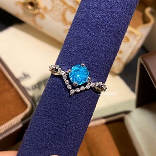 Phong cách hiện đại nhẫn nữ màu xanh tím lấp lánh với thiết kế hình bát giác hoa hồng