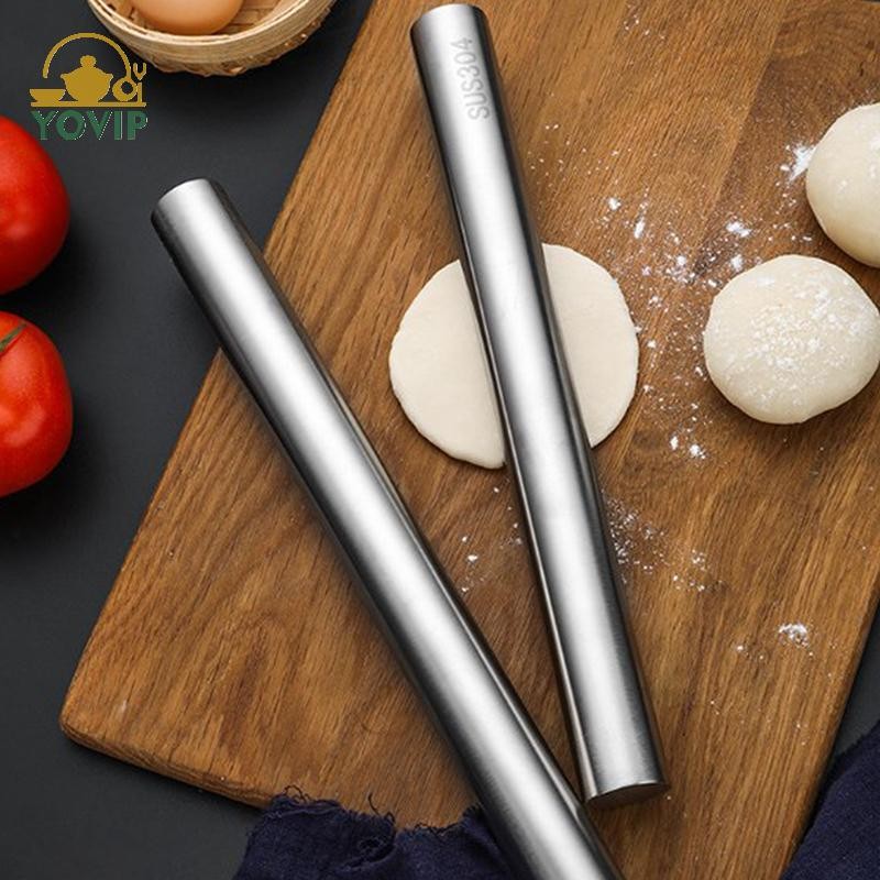 YOVIP Thép không gỉ Cán Pin Dụng Cụ Nhà Bếp Bột Con Lăn Nướng Bánh Pizza Mì Bánh Bao Làm Dụng Cụ Nướng Bánh Chống Dính VN