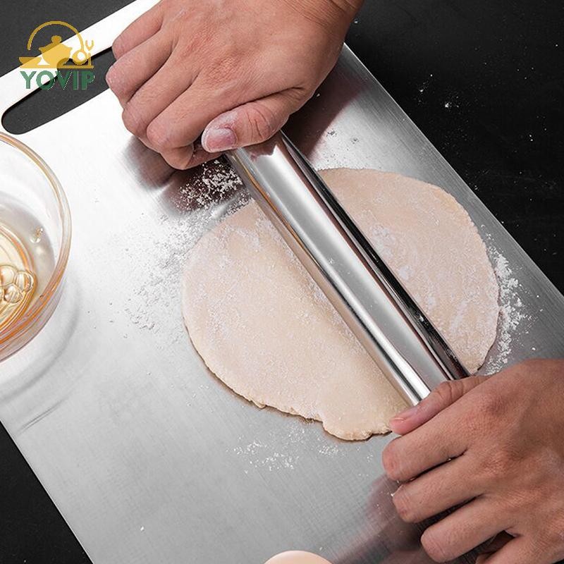 YOVIP Thép không gỉ Cán Pin Dụng Cụ Nhà Bếp Bột Con Lăn Nướng Bánh Pizza Mì Bánh Bao Làm Dụng Cụ Nướng Bánh Chống Dính VN