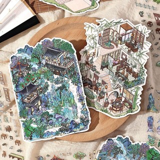 ENWEI 3 Cái [My Little House 8.0 Series] Nhãn dán phong cảnh 3D Chất liệu chống nước Phong cách hoạt hình Sổ lưu niệm Tạp chí Người lập kế hoạch Trang trí Nhãn dán văn phòng phẩm