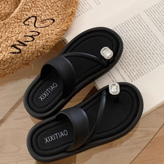 XiXitiao Bờ Biển Sáng Tạo Vuông Kim Cương Mùa Hè Màu Sắc Đơn Giản Phù Hợp Với Bãi Biển Flip-Flops Nữ