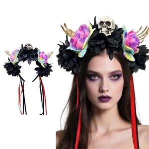 Treeling Halloween Hoa Đầu Lâu Mũ Đội Đầu Lâu Với Đồng Hồ Tay Co Giãn Tóc Dành Cho Người Lớn Trẻ Em Unisex Đảng Accesso