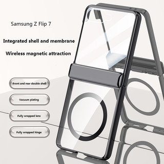 Ốp Lưng Trong Suốt Mạ Điện Cho Samsung Galaxy Z Flip 7 Flip7 ZFlip7 5G Từ Gấp Bản Lề Bảo Vệ Bìa Cứng Có Phim Cường Lực
