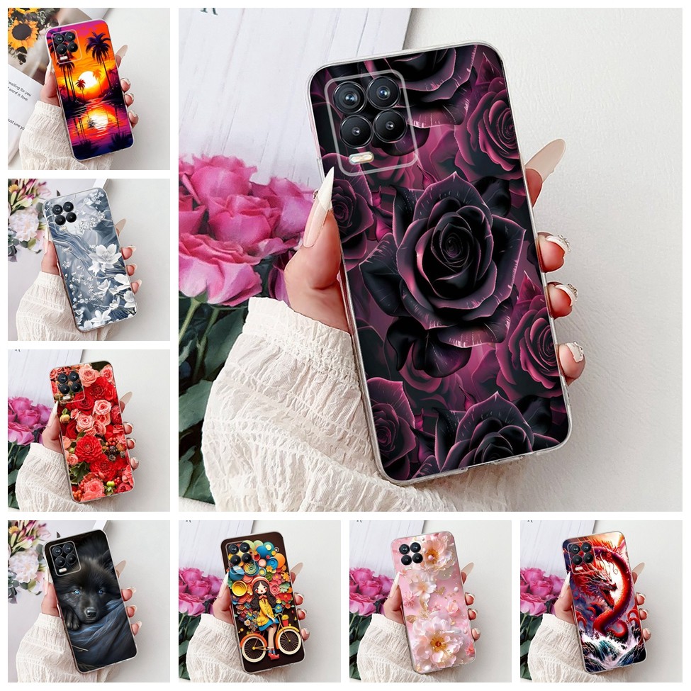 4G Cho Realme 8 Ốp Lưng RMX3085 Trong Suốt Thẩm Mỹ Mèo Dễ Thương Thời Trang Hoa Sơn Ốp lưng Realme 8 4G