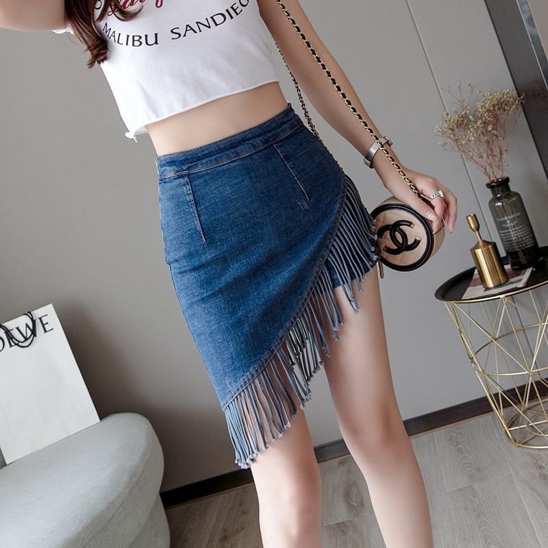 Cao Cấp Lưu Lượng Váy Denim Váy Nửa Chiều Dài Nữ Xuân Hè Chữ a Váy Hip-Packed Phiên Bản Hàn Quốc Quần Short Váy Giả Hai Mảnh Hợp Thời Trang