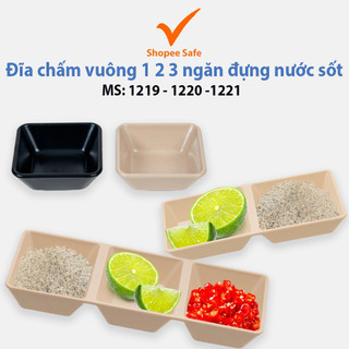 Đĩa chấm vuông 1 2 3 ngăn chén nhựa đựng nước chấm sốt Việt Nhật ms: 1219 1220 1221
