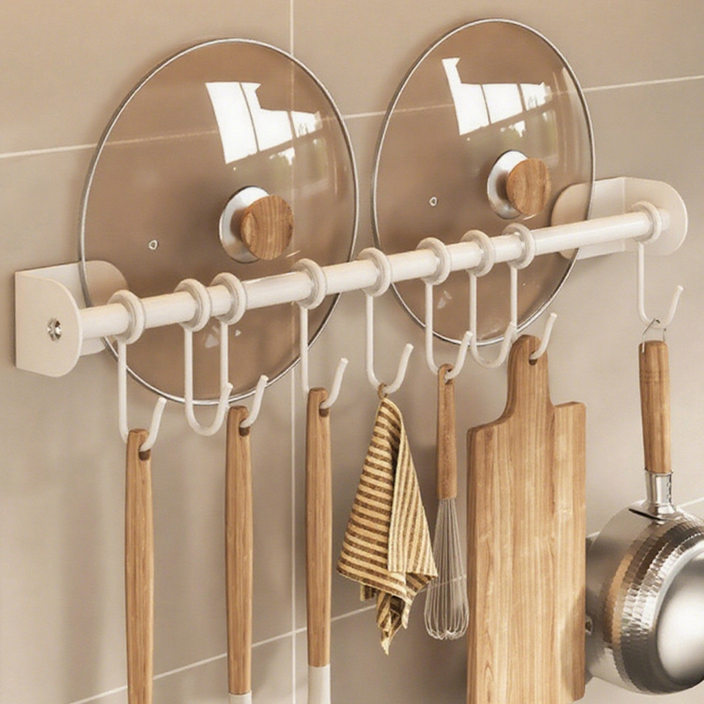 [H & L] Giá treo móc bằng thép không gỉ cao cấp - Dụng cụ treo tường chống rỉ sét cho dụng cụ nấu ăn, Thiết kế màu trắng tối giản với ứng dụng đa cảnh (Nhà / Phòng trà)