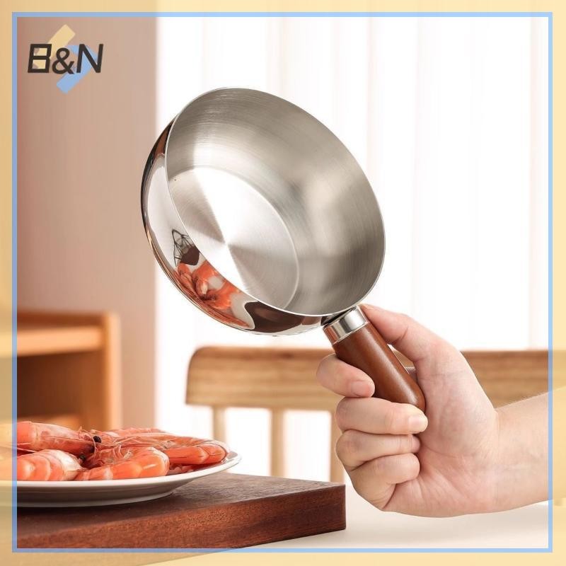 B & N Nồi một người Bát inox Tay cầm bằng gỗ óc chó Salad trái cây Bát sữa chua Dụng cụ nấu ăn sáng Nhà hàng nhà bếp.
