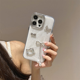 Cương Trai Nơ Mặt Dây Chuyền Trắng Epoxy Wrsit Dây Xích Ốp Lưng Điện Thoại iPhone 16Promax 16Pro 12 13 14 15 Promax 11 15Plus Chống Sốc Sang Trọng Nữ Điện Thoại Di Động