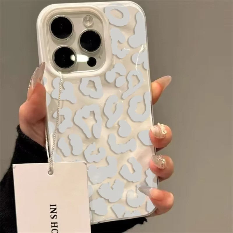Ốp Điện Thoại In Hình Da Báo Trắng Cho iPhone 11 12 13 14 15 16 Pro Max 16 Plus 17AIR Gấp Họa Tiết Silicon Mềm