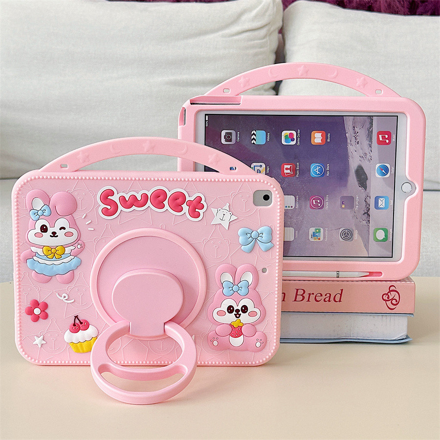 Ốp Lưng Tương Thích Cho iPad (A16) 11th 2025 11 "Vỏ Máy Tính Bảng Trẻ Em An Toàn Xoay 360 Đứng Dây Đeo Thỏ Bao
