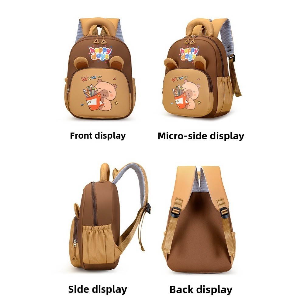 Ba lô HOBBYIN Capybara, Túi đi học Capybara Nylon dung tích lớn, Ba lô mẫu giáo nhiều túi nhẹ hoạt hình Kawaii