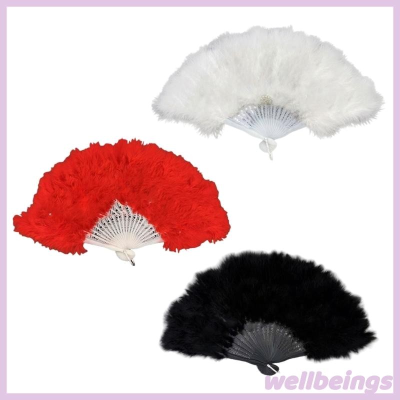 Wellb Wedding Essential 21 Feather Phụ kiện có thể gập lại Quạt lông cô dâu Hoàn hảo để chụp ảnh và khách mời