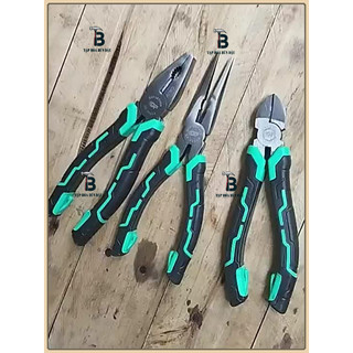 Bộ 3 Kìm điện, Kìm cắt, Kìm nhọn 6' 8' GoFuther - đầu kìm thép CR-V, tay bọc nhựa PVC