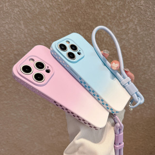 Lưới Vuông Màu Xanh Tím Màu Silicon Mềm Wrsit Dây Đeo Ốp Lưng Điện Thoại iPhone 16Promax 15Promax 13 14 Pro Max 15Plus Chống Sốc Bảo Vệ Toàn Diện Nam Nữ Vỏ Di Động