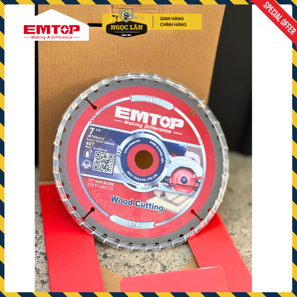 [Chính hãng] Lưỡi cắt gỗ hợp kim TCT EMTOP nhiều kích thước 185mm, 235mm, 254mm cao cấp