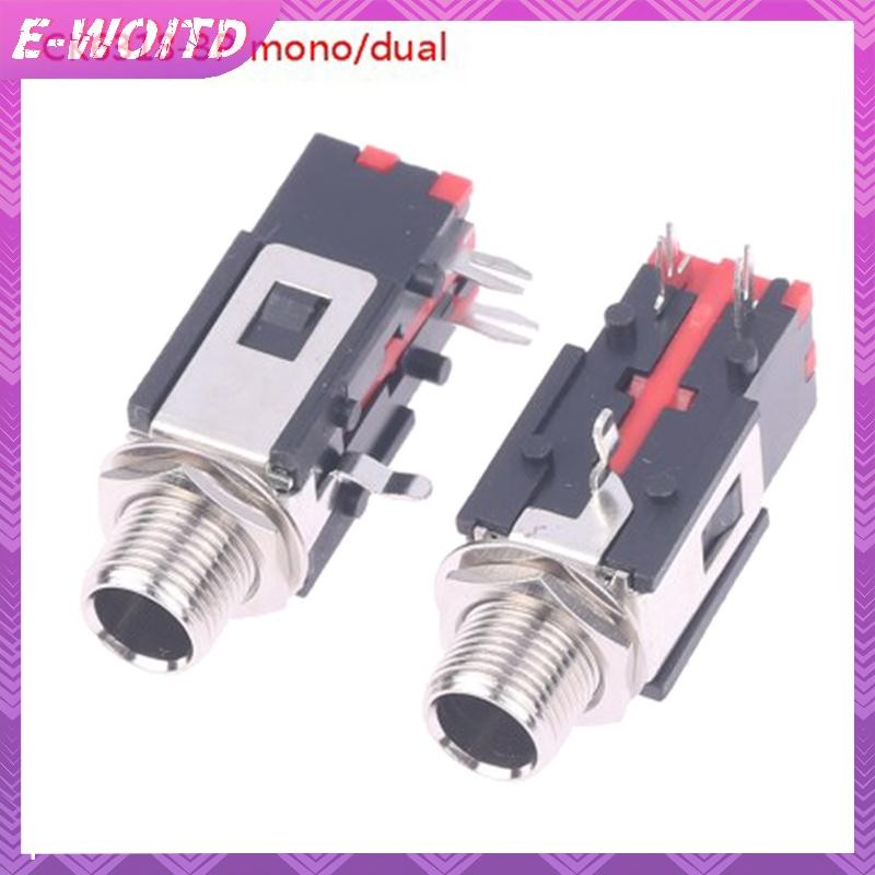 E-woitd 2 CÁI 6.35mm Giắc cắm âm thanh nổi 3Pin Ổ cắm âm thanh nổi Micro Dây hàn HNVN